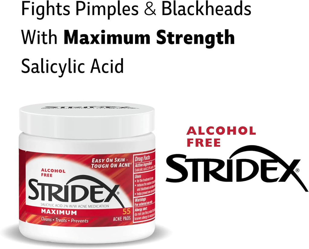 Stridex pads maximum alcohol free for acne treatment – 55 Soft Touch Pads