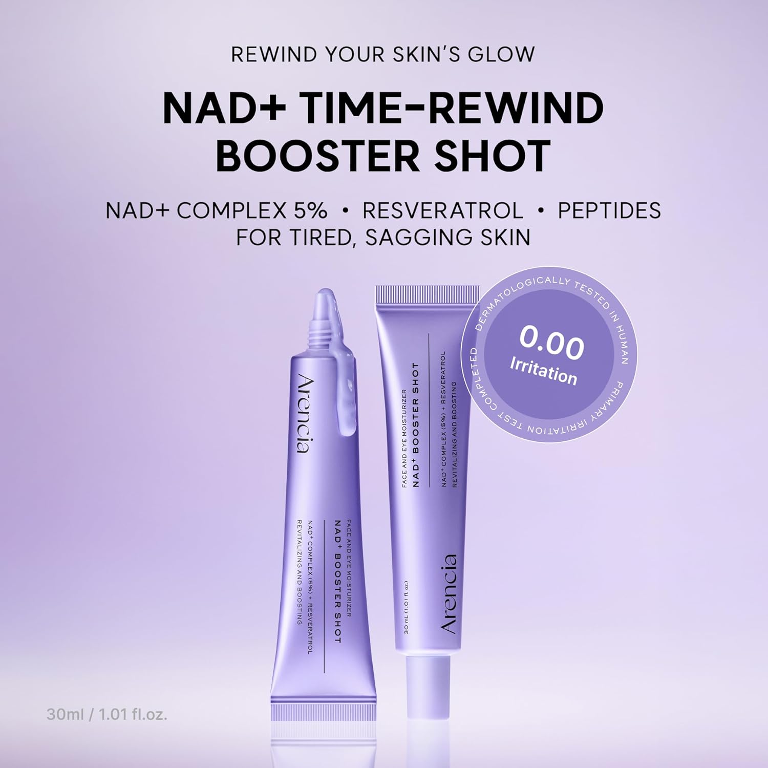 Arencia - NAD+ Time-Rewind Booster Shot, Firming & Revitalizing Serum with 5% NAD+ Complex, Peptides & Resveratrol