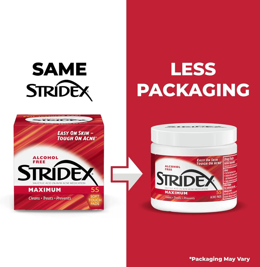 Stridex pads maximum alcohol free for acne treatment – 55 Soft Touch Pads