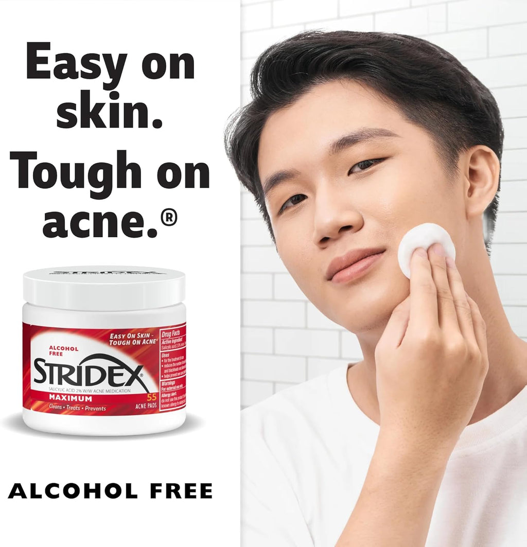 Stridex pads maximum alcohol free for acne treatment – 55 Soft Touch Pads
