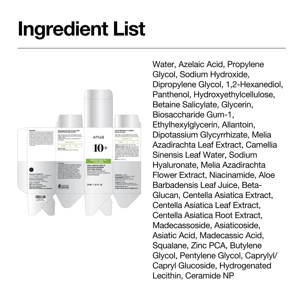 Anua - Azelaic Acid 10 Hyaluron Redness Smoothing Serum 30ml