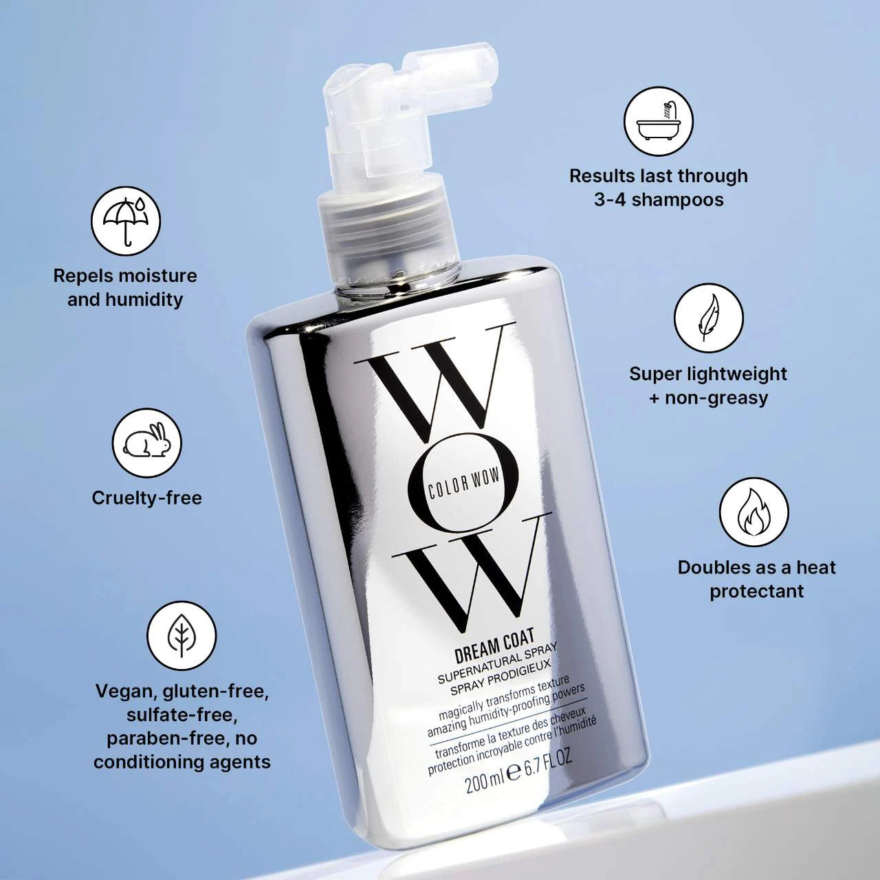 Color Wow Dream Coat Supernatural Spray | Anti-Frizz Treatment for Humidity-Proof, Sleek Hair (200ml)